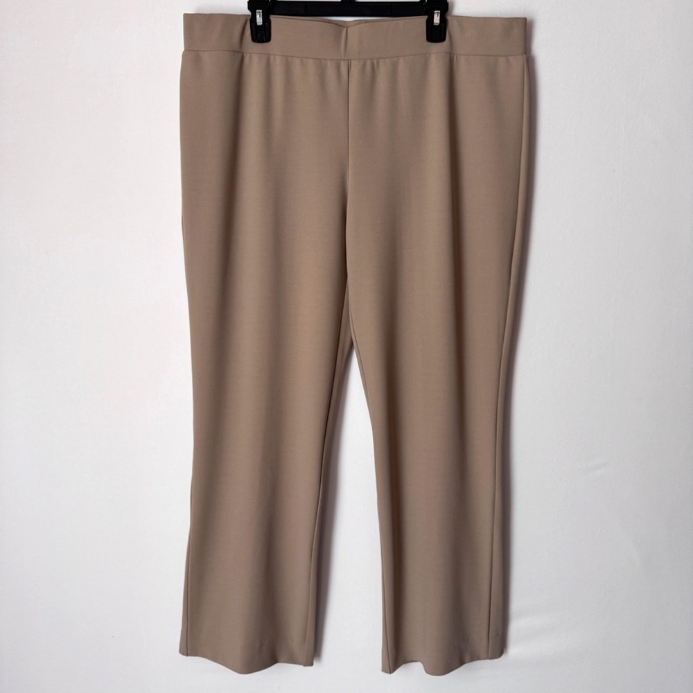 Ming Wang Pull On Straight Leg Pants Women XL Taupe Back Slit Quiet Luxury NWT